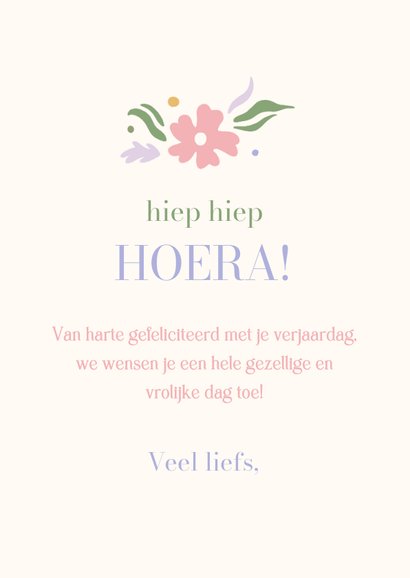 Vrolijke hippe verjaardagskaart vrouw - met bloemen in vaas 3