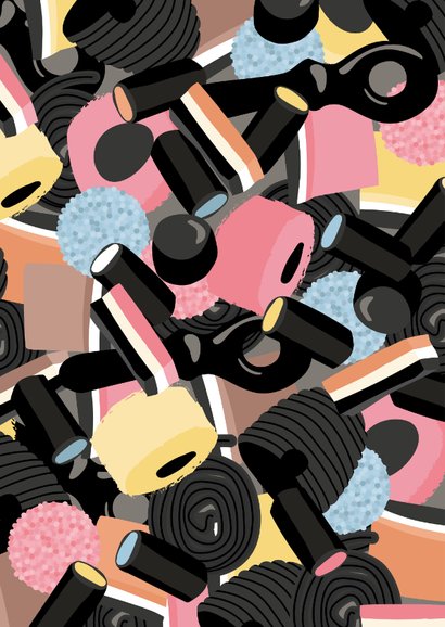 Vrolijke kaart met illustratie van drop en 'het zit d'r op!' 2