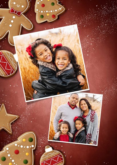 Vrolijke kerst fotokaart met koekjes kader, fijne feestdagen 2