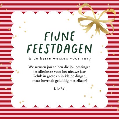 Vrolijke kerstkaart cadeau strik goud streep foto 3