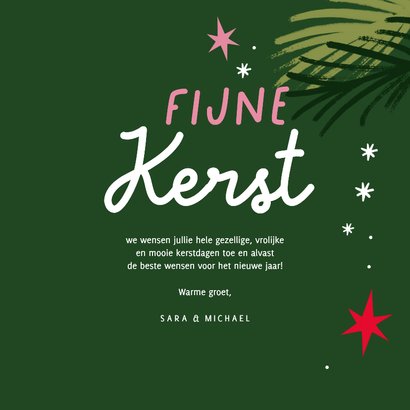 Vrolijke kerstkaart cadeau strik sterren roze groen 3