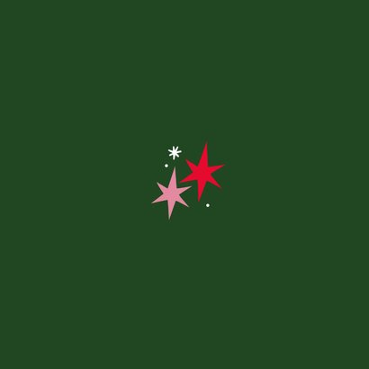 Vrolijke kerstkaart cadeau strik sterren roze groen Achterkant