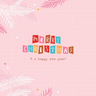 Vrolijke kerstkaart merry christmas roze en letters 2