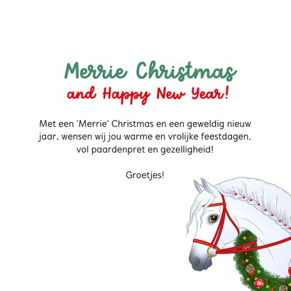 Vrolijke kerstkaart met een wit paard 3