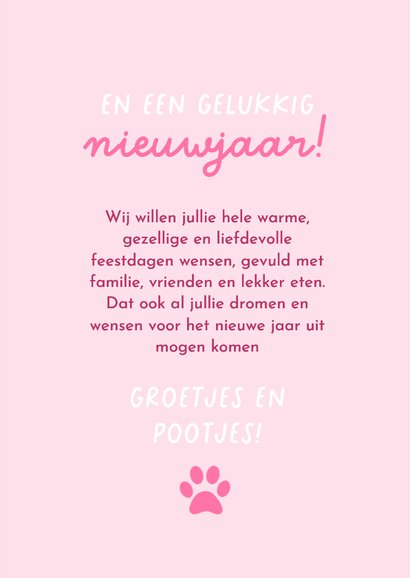 Vrolijke kerstkaart met hond en roze strik 3