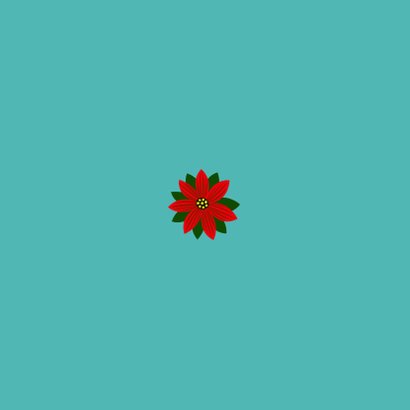 Vrolijke kerstkaart met kat, bloemen en sterren Achterkant