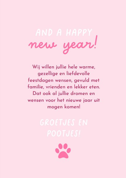 Vrolijke kerstkaart met kat en roze strik 3