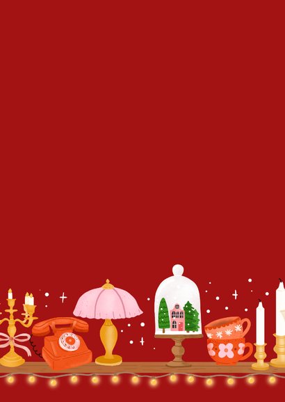 Vrolijke kerstkaart met kerstitems op planken 2