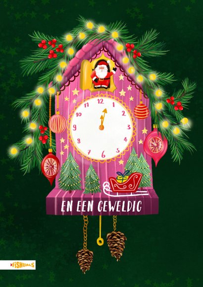 Vrolijke kerstkaart met koekoeksklokje met kerstman 2