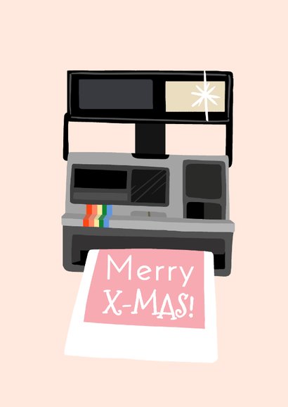 Vrolijke kerstkaart met meisje en polaroid camera 2