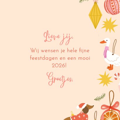 Vrolijke kerstkaart met ornamenten 3