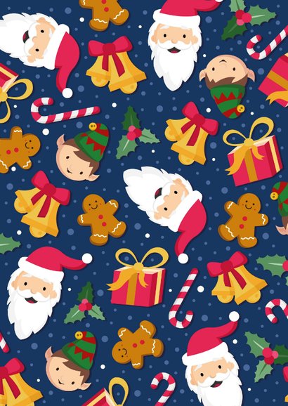 Vrolijke kerstkaart met patroon van leuke kerst figuurtjes 2