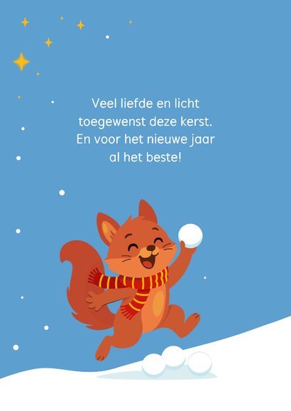 Vrolijke kerstkaart met sneeuwbal gooiende vos! 2