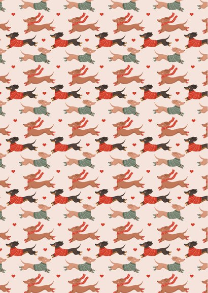 Vrolijke kerstkaart met teckeltjes en hartjes 2