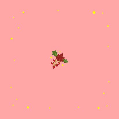 Vrolijke kerstkaart met vogel en planten en bloemen Achterkant