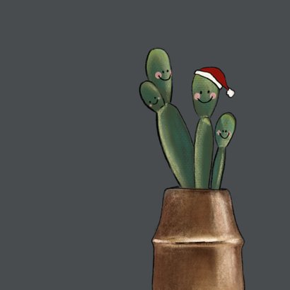 Vrolijke kerstkaart vol met cactussen en sterren 2