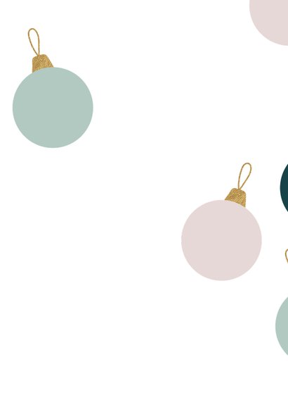 Vrolijke kerstkaarten 2027 kerstballen verschillende talen Achterkant