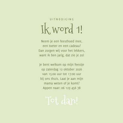 Vrolijke kinderfeestje uitnodiging 1 jaar dieren en muziek 3