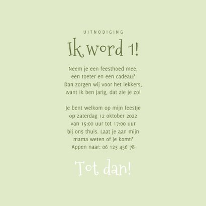 Vrolijke kinderfeestje uitnodiging 1 jaar dieren en muziek 3
