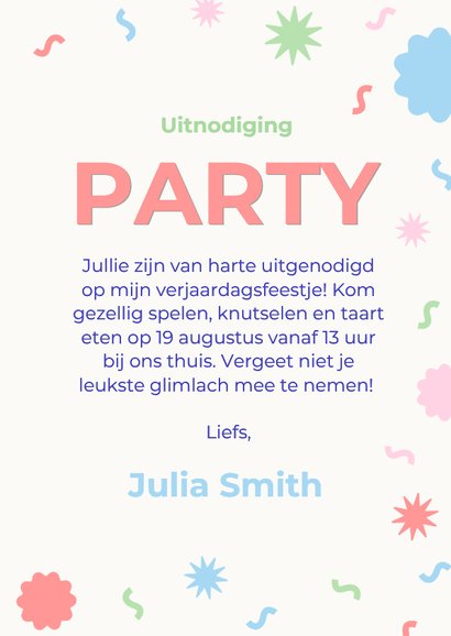 Vrolijke kinderfeestje uitnodiging met foto modern 3