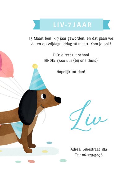 Vrolijke kinderfeestje uitnodiging met teckels en slingers 3