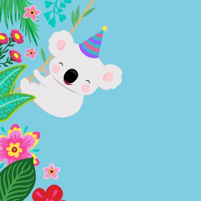 Vrolijke koala en planten kleurrijke verjaardagskaart 2