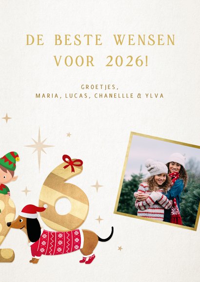 Vrolijke moderne 2026 nieuwjaarskaart met lieve diertjes 3