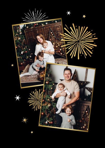 Vrolijke nieuwjaarskaart foto oliebol 2026 vuurwerk 2