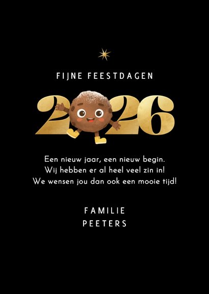 Vrolijke nieuwjaarskaart foto oliebol 2026 vuurwerk 3