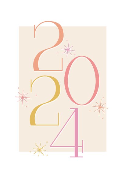 Vrolijke nieuwjaarskaart met gekleurde cijfers en sterren 2