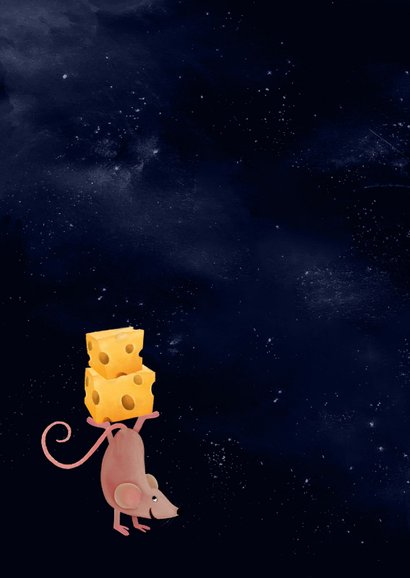 Vrolijke nieuwjaarskaart met kaasblokjes en een muis 2