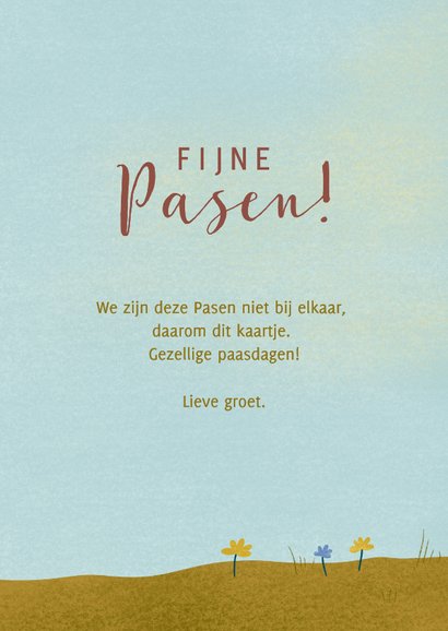 Vrolijke paaskaart met haasjes en bloemen 3