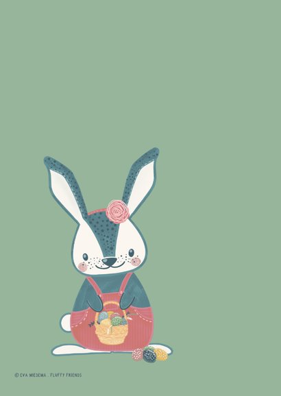 Vrolijke paaskaart met lief konijntje met mandje paaseieren 2