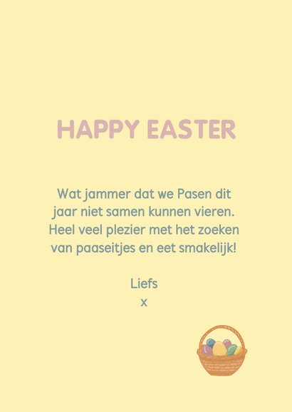 Vrolijke paaskaart met lief schaapje met mandje paaseieren 3