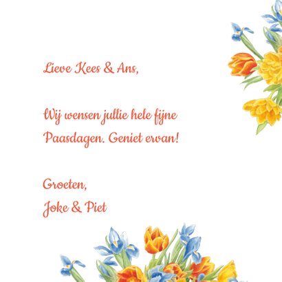 Vrolijke paaskaart met poezen en bloemen 3