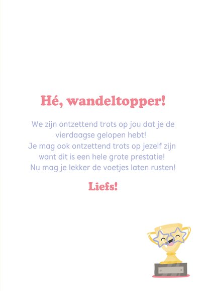 Vrolijke roze felicitatiekaart voor een wandel prestatie 3