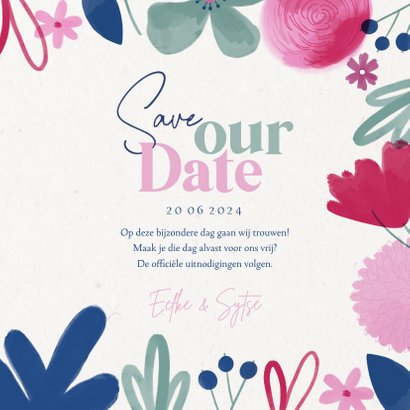 Vrolijke Save Our Date kaart zomerse bloemen 3