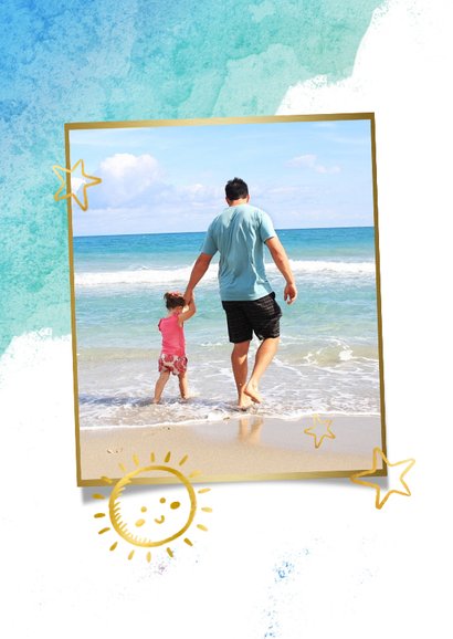 Vrolijke strand vakantiekaart met eigen foto en waterverf 2