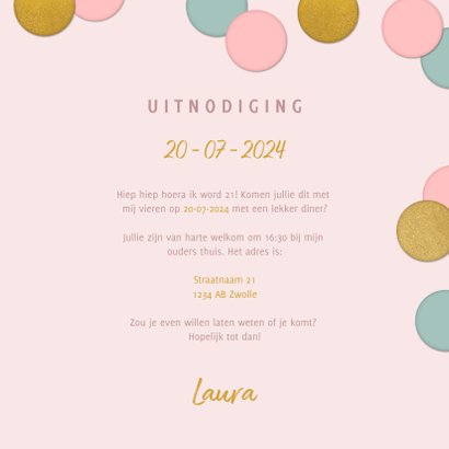 Vrolijke uitnodiging 21 diner confetti, foto en typografie 3