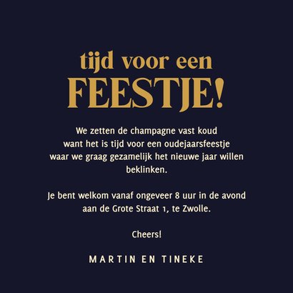 Vrolijke uitnodiging eindejaarsfeest knallende champagnefles 3