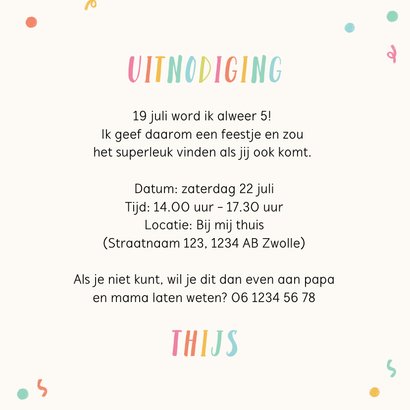 Vrolijke uitnodiging kinderfeestje hondje envelop confetti 3