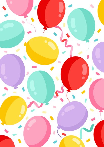 Vrolijke uitnodiging kinderfeestje met gekleurde ballonnen Achterkant