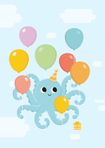 Vrolijke uitnodiging kinderfeestje met octopus met ballonnen 2