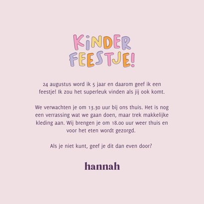 Vrolijke uitnodiging kinderfeestje met speelse letters 3