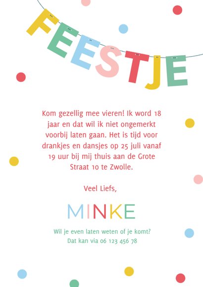 Vrolijke uitnodiging met gekleurde slinger en confetti foto 3