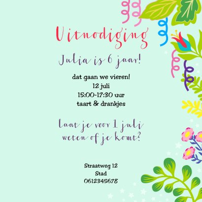 Vrolijke uitnodiging voor kinderfeestje met unicorn en foto 3