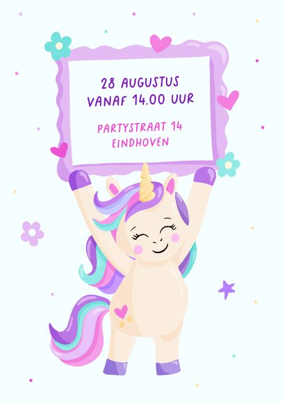 Vrolijke unicorn uitnodiging voor een verjaardag 2