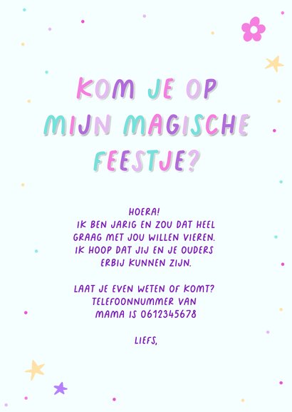 Vrolijke unicorn uitnodiging voor een verjaardag 3
