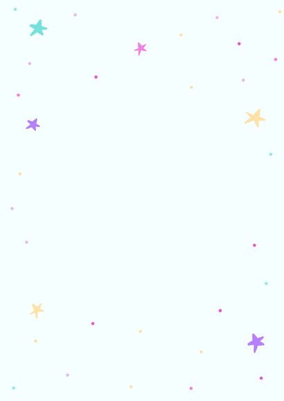 Vrolijke unicorn uitnodiging voor een verjaardag Achterkant