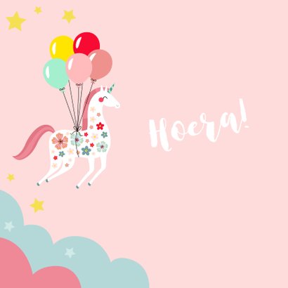 Vrolijke unicorn verjaardagskaart met ballonnen 2